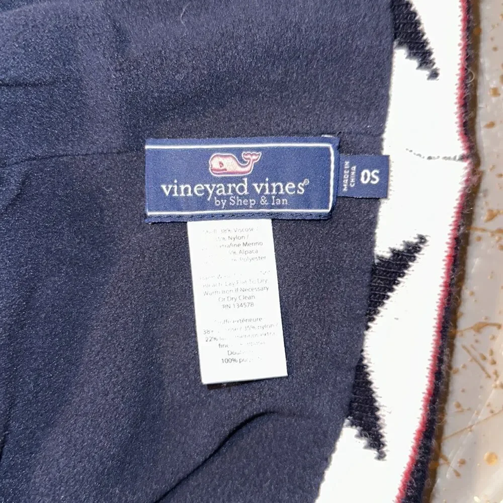 Vineyard Vines OS All American Navy White Red Pom Pom Knit Winter Ski Hat
